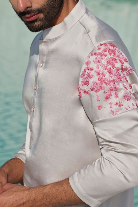 Buy Amrit Dawani Grey Silk, Modal, Cotton Celestial Blossom Hand Painted Kurta Set Buy_Amrit Dawani_Grey Silk, Modal, Cotton Celestial Blossom Hand Painted Kurta Set