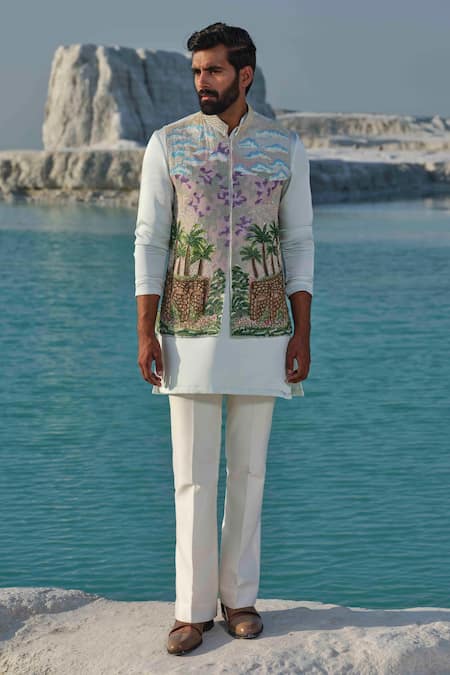 Buy Amrit Dawani Green Modal, Silk, Organza, Cotton Embroidery Oasis Mirage Bundi Jacket Set Online at Aza Fashions Buy_Amrit Dawani_Green Modal, Silk, Organza, Cotton Embroidery Oasis Mirage Bundi Jacket Set _Online_at_Aza_Fashions