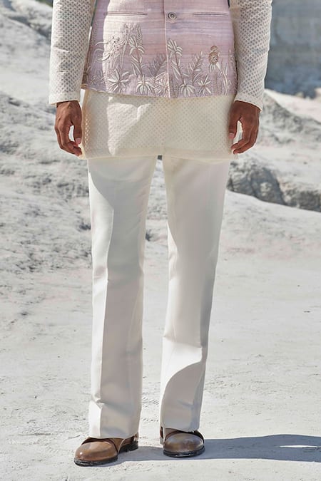 Amrit Dawani_Ivory Chanderi, Silk Embroidery Rosette Majesty Bundi Jacket Set _Online_at_Aza_Fashions