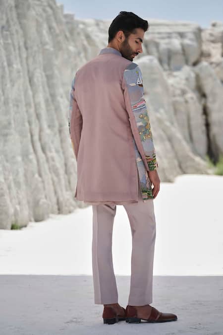 Amrit Dawani Coastal Horizon Seascape Embroidered Jacket Set 