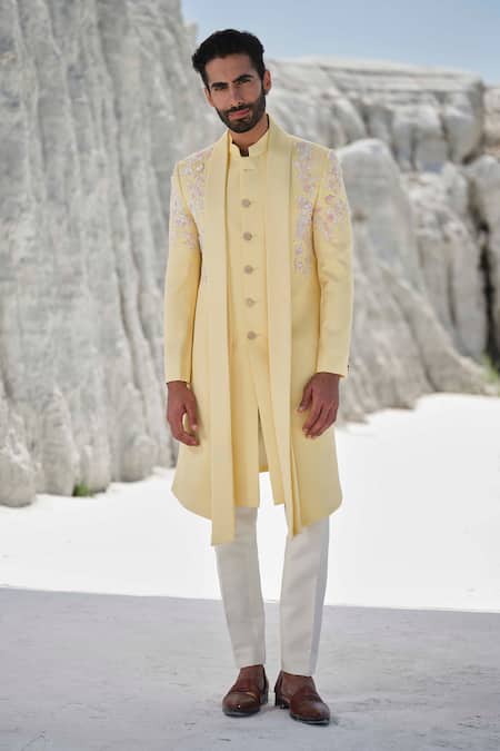 Amrit Dawani Golden Dawn Pastel Yellow Cape Kurta Set 