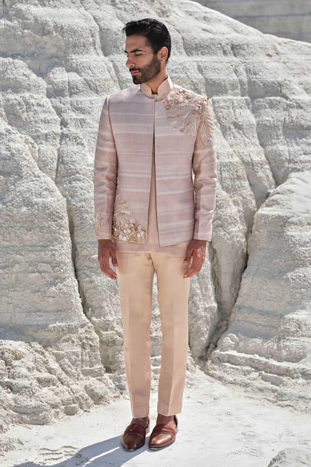 Amrit Dawani Desert Rose Rosegold Embroidered Jacket Set 