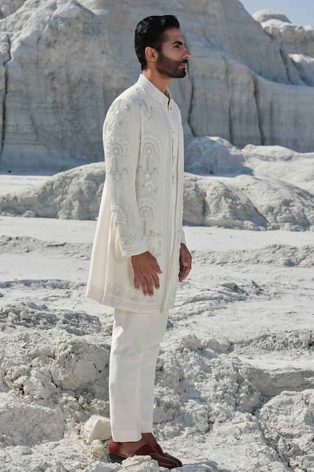 Buy_Amrit Dawani_Ivory Modal, Silk, Cotton Embroidery, Beads Jacket Set 