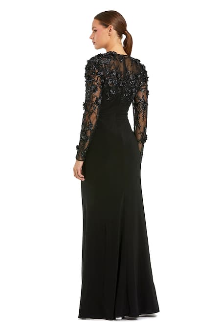 Mac Duggal Hand Beaded Floral Applique Dress 