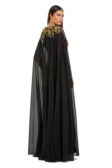 Mac Duggal Gold Floral Embroidered Gown 