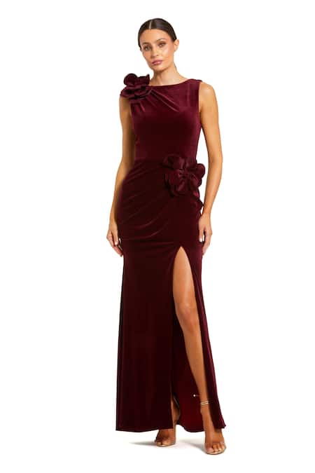 Mac Duggal 3D Velvet Flower Applique Dress 