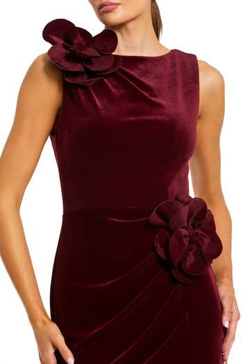 Mac Duggal_Red Velvet Applique, Fabric Flowers High Neck 3d Dress _Online_at_Aza_Fashions