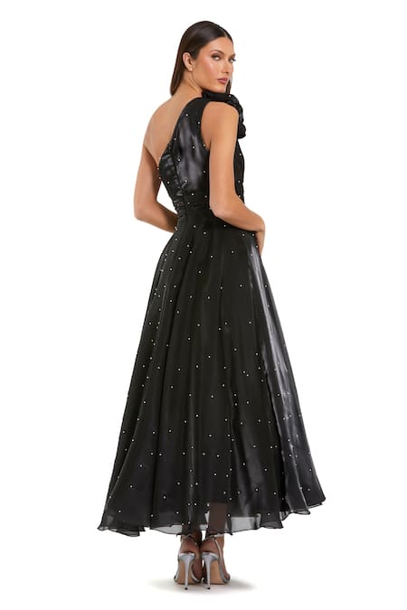 Mac Duggal Pearl Embellished One Shoulder Dress 