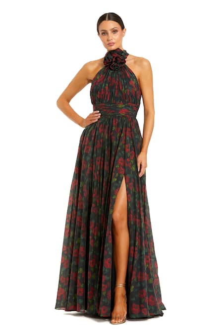 Mac Duggal Floral Print Chiffon Gown 