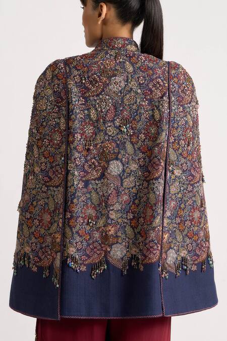 Shop Ott Blue Cotton The Structured Floral Pattern Cape Online at Aza Fashions Shop_Ott_Blue Cotton The Structured Floral Pattern Cape _Online_at_Aza_Fashions