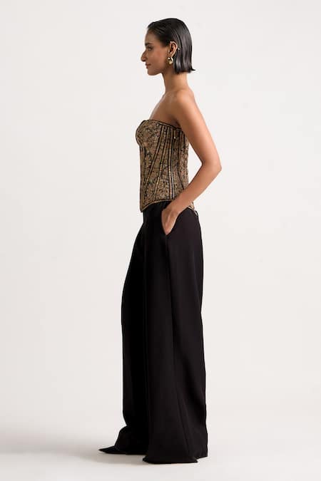 Ott_Black Silk Zari Sweetheart Neck The Kani Embroidered Corset _Online_at_Aza_Fashions