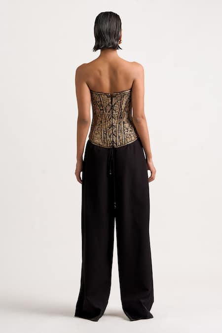 Ott_Black Silk Zari Sweetheart Neck The Kani Embroidered Corset _at_Aza_Fashions