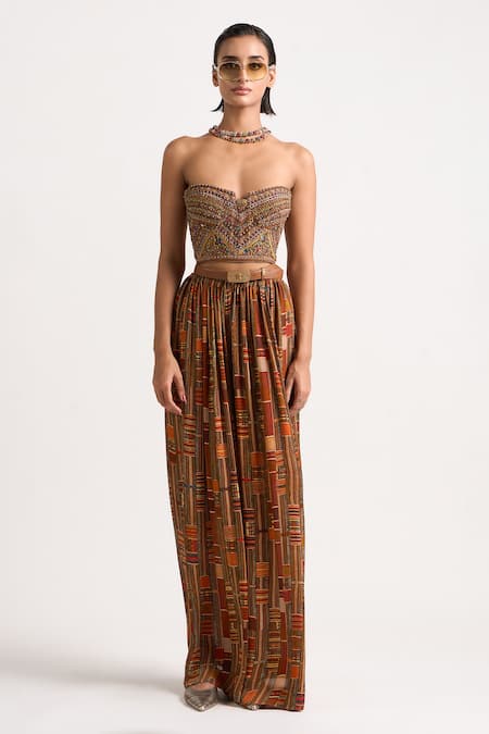 Buy_Ott_Multi Color Cotton Embroidery, Mirrors Sweetheart Neck The Kutch Corset _Online_at_Aza_Fashions