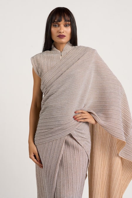 Ott_Silver Polyester The Cocktail Concept Saree Gown _Online_at_Aza_Fashions