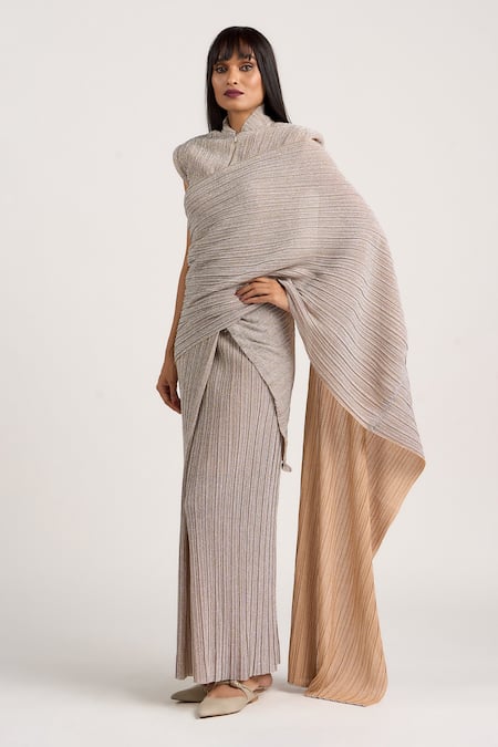 Buy_Ott_Silver Polyester The Cocktail Concept Saree Gown _Online_at_Aza_Fashions