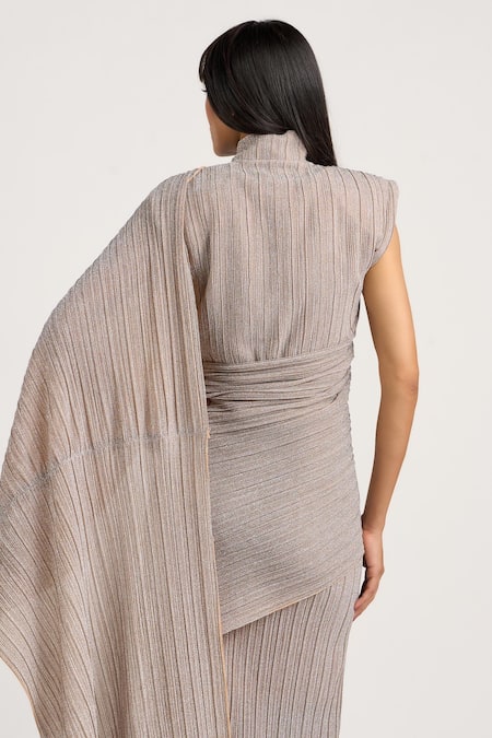 Shop_Ott_Silver Polyester The Cocktail Concept Saree Gown _Online_at_Aza_Fashions