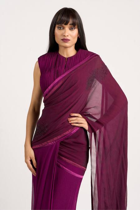 Ott_Magenta Silk Sequins Chiffon Pre-draped Concept Saree _Online_at_Aza_Fashions