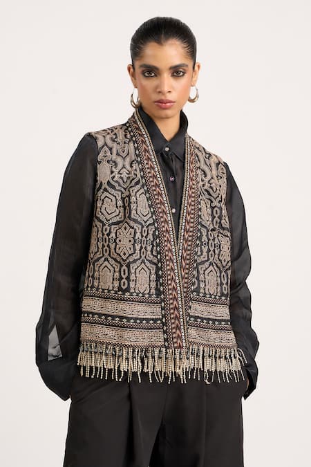 Ott Tribal Structured Silk Waistcoat 