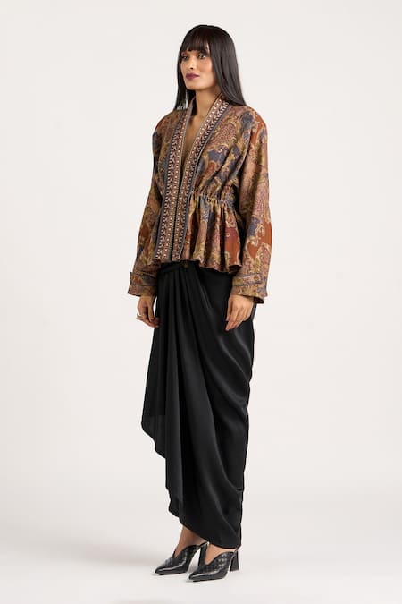 Ott_Multi Color Cotton Shawl Neck Vintage Paisley Kimono Jacket _Online_at_Aza_Fashions