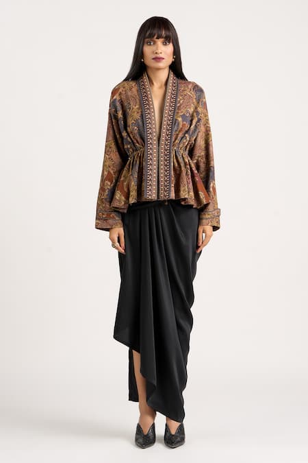 Buy_Ott_Multi Color Cotton Shawl Neck Vintage Paisley Kimono Jacket _Online_at_Aza_Fashions