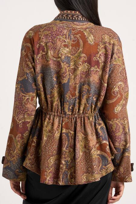 Shop_Ott_Multi Color Cotton Shawl Neck Vintage Paisley Kimono Jacket _Online_at_Aza_Fashions