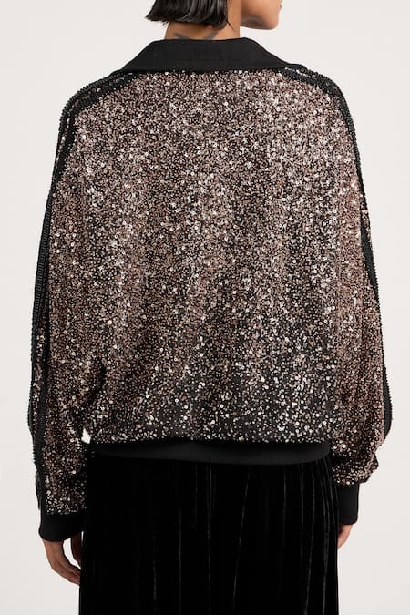 Buy Ott Black Polyester Sequins Collared Work Bomber Jacket Online at Aza Fashions Buy_Ott_Black Polyester Sequins Collared Work Bomber Jacket _Online_at_Aza_Fashions