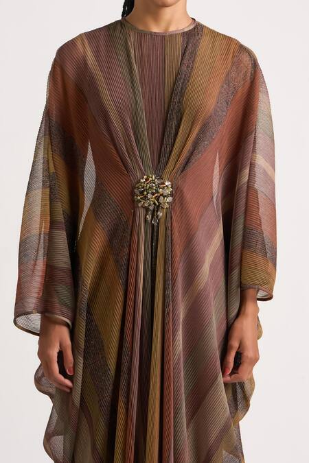 Ott_Brown Polyester Brooches Round Neck The Holiday Printed Kaftan _Online_at_Aza_Fashions