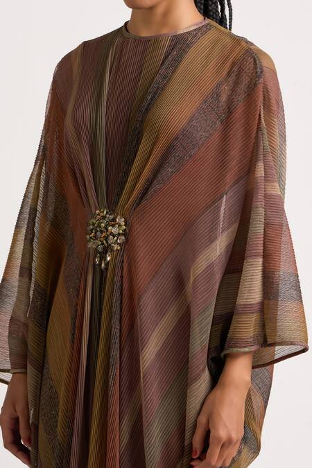 Shop_Ott_Brown Polyester Brooches Round Neck The Holiday Printed Kaftan _Online_at_Aza_Fashions