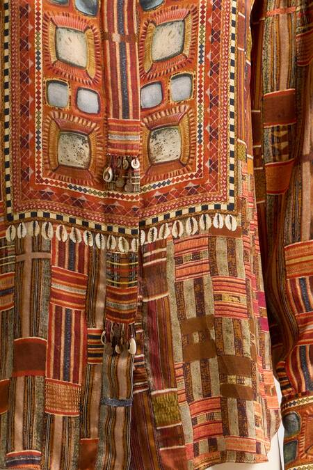 Buy_Ott_Brown Silk Mirrors, Tassels Collared The Kutch Shirt _Online_at_Aza_Fashions