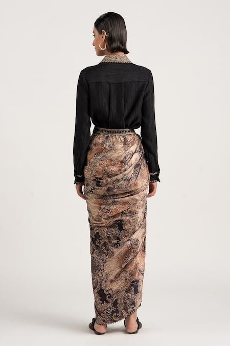 Buy_Ott_Black Silk Embroidery, Zari Collared Shirt _Online_at_Aza_Fashions