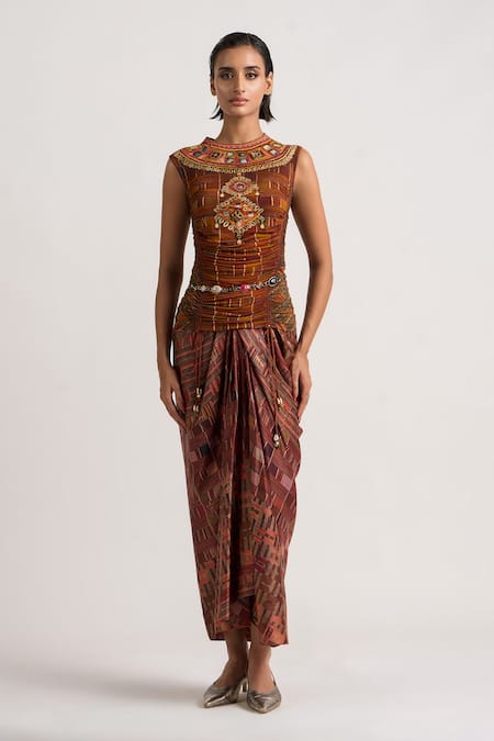 Ott Signature Printed Draped Skirt 