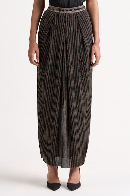 Shop Ott Black Polyester Zari Long Cocktail Skirt Online at Aza Fashions Shop_Ott_Black Polyester Zari Long Cocktail Skirt _Online_at_Aza_Fashions