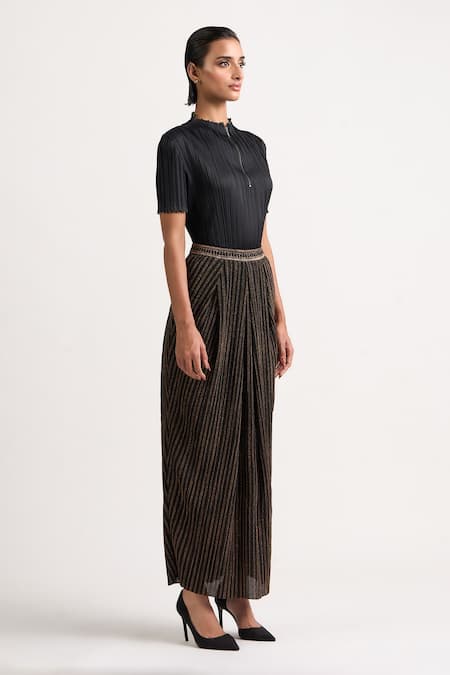 Ott Black Polyester Zari Long Cocktail Skirt at Aza Fashions Ott_Black Polyester Zari Long Cocktail Skirt _at_Aza_Fashions