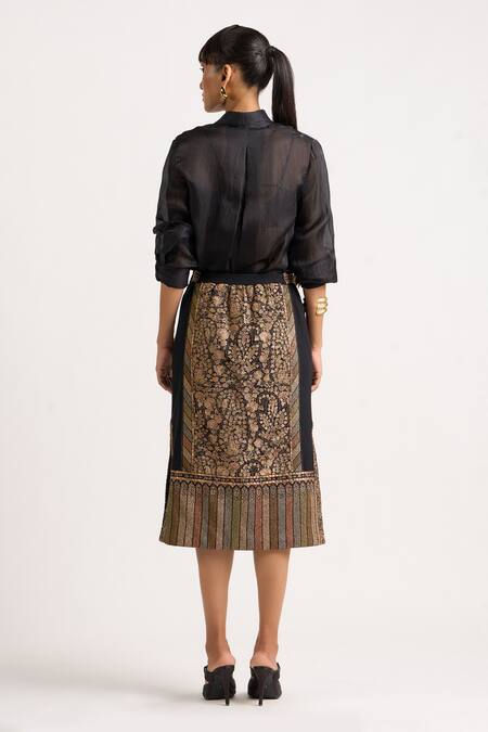 Ott Black Cotton Embroidery, Zari The Kani Long Skirt Online at Aza Fashions Ott_Black Cotton Embroidery, Zari The Kani Long Skirt _Online_at_Aza_Fashions