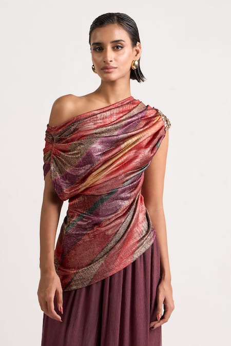 Ott The Jewelled Brooch Draped Top 