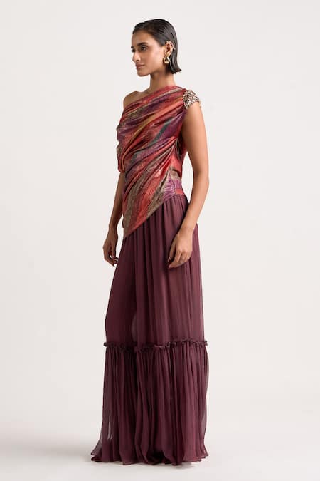 Buy Ott Multi Color Polyester Crystals, Brooches One Shoulder The Jewelled Draped Top Online at Aza Fashions Buy_Ott_Multi Color Polyester Crystals, Brooches One Shoulder The Jewelled Draped Top _Online_at_Aza_Fashions