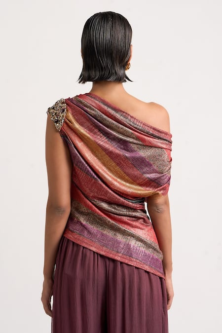 Ott The Jewelled Brooch Draped Top 