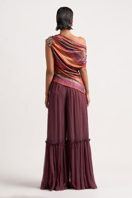 Buy Ott Multi Color Polyester Crystals, Brooches One Shoulder The Jewelled Draped Top Buy_Ott_Multi Color Polyester Crystals, Brooches One Shoulder The Jewelled Draped Top