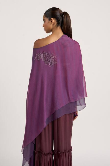 Buy_Ott_Purple Silk Sequins, Tassels One Shoulder Dual-toned Asymmetric Top _Online_at_Aza_Fashions