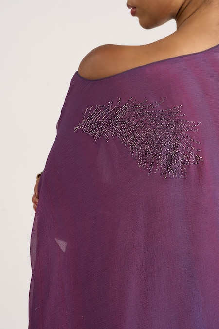 Ott_Purple Silk Sequins, Tassels One Shoulder Dual-toned Asymmetric Top _at_Aza_Fashions