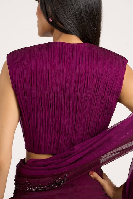 Buy Ott Magenta Silk Round Neck Fluted Cropped Top Online at Aza Fashions Buy_Ott_Magenta Silk Round Neck Fluted Cropped Top _Online_at_Aza_Fashions
