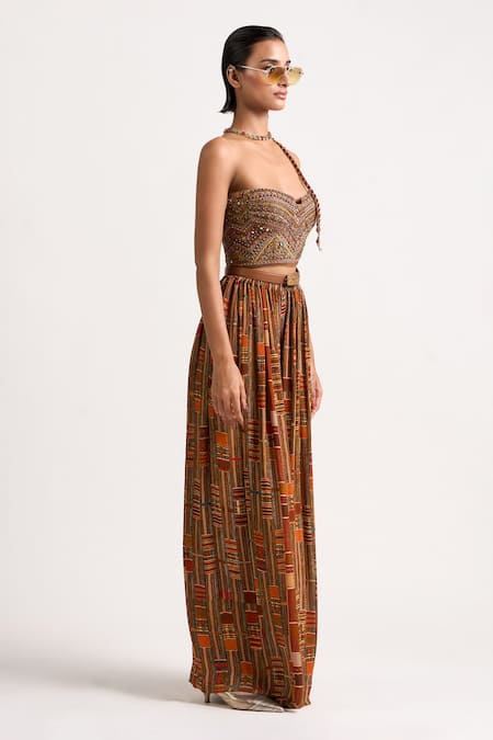 Ott_Brown Silk The Kutch Trouser _Online_at_Aza_Fashions