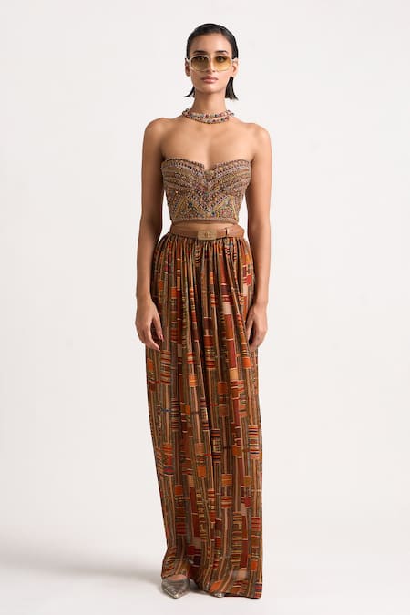 Buy_Ott_Brown Silk The Kutch Trouser _Online_at_Aza_Fashions