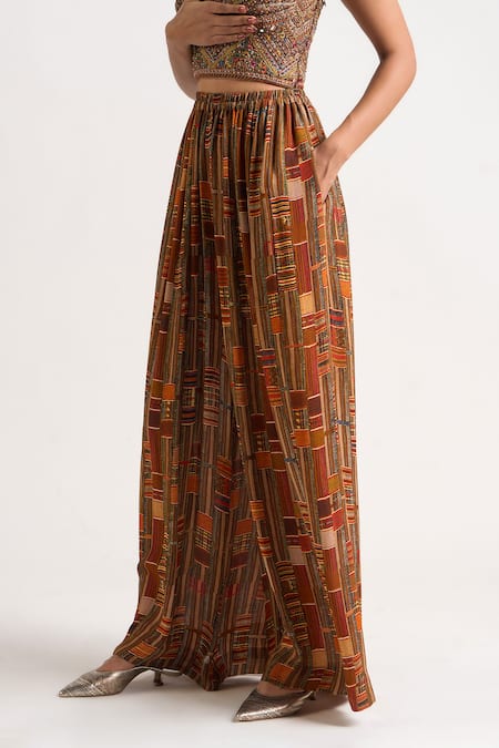 Shop_Ott_Brown Silk The Kutch Trouser _Online_at_Aza_Fashions