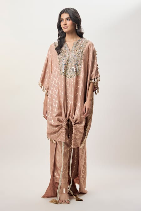 Payal Singhal Sanaz Coral Embroidered Kaftan & Jogger Pant Set 
