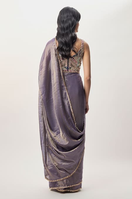 Payal Singhal Niusha Purple Pre-Stitched Tissue Saree With Choli 