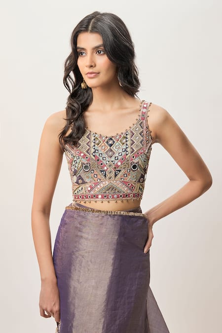 Payal Singhal_Multi Color Georgette, Tissue Niusha Purple Pre-stitched Saree With Choli _Online_at_Aza_Fashions