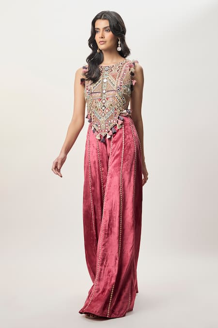 Payal Singhal Yasmin Embroidered Choli & Velvet Sharara Set 