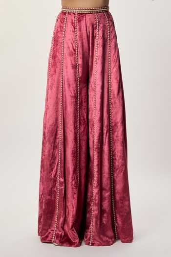 Payal Singhal_Red Georgette, Velvet Mirrors, Tassels Yasmin Embroidered Choli And Sharara Set _Online_at_Aza_Fashions