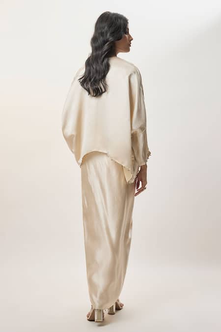 Payal Singhal Taraz Champagne Top With Draped Skirt 